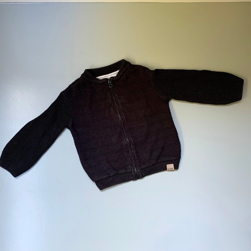 Miles Baby Zip Up Knit Cardigan Sweater - Black - Size 12M